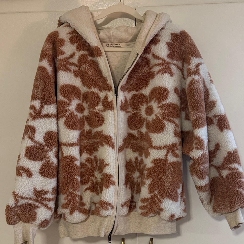 Free people Floral Sherpa Zip-Up Hoodie